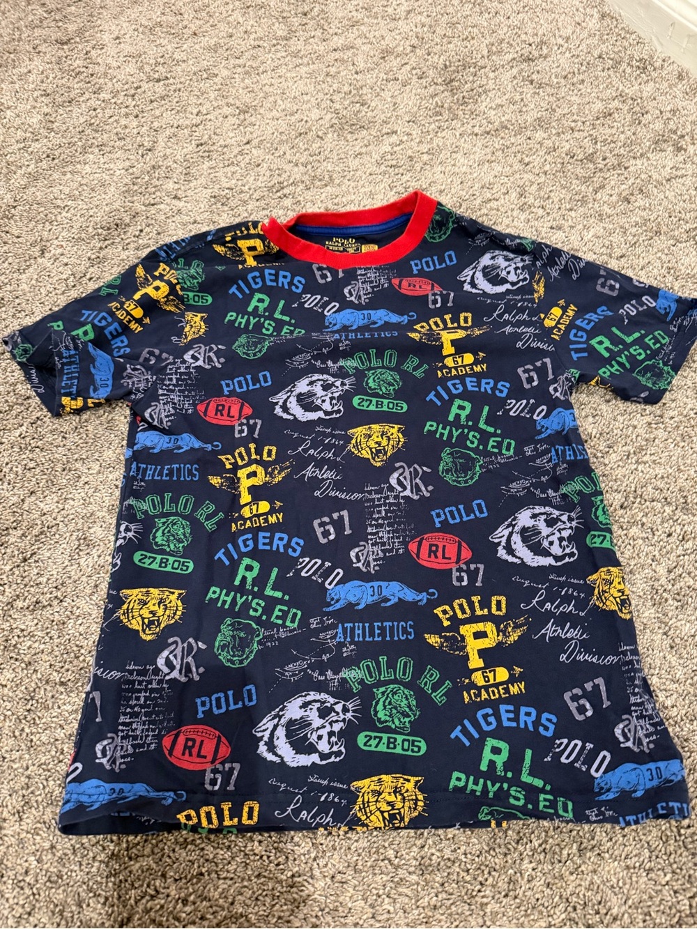 Polo by Ralph Lauren Navy Tee with Red Trim and Multicolor Graphics